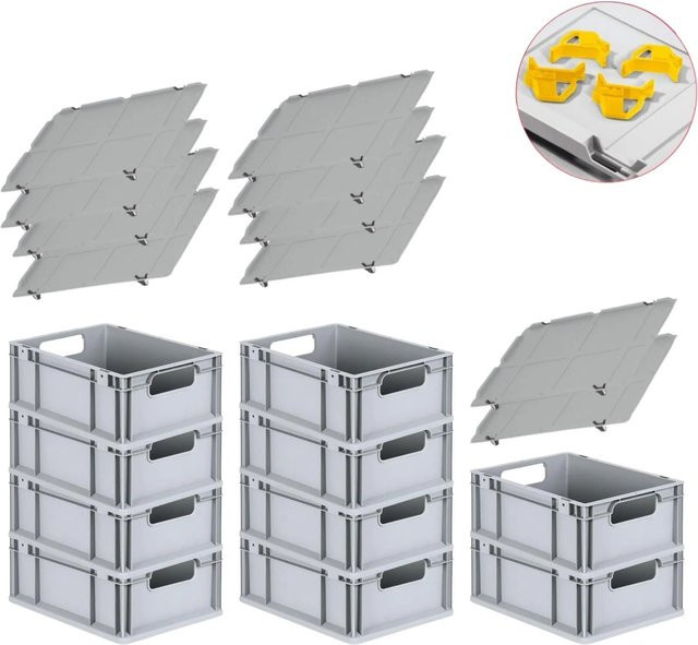 PROREGAL Spar Set mit 10x Eurobox Nextgen Economy in Gelb inklusive Auflagedeckel und 4x Schiebeschnappverschlüssen, H x B x T: 17 x 30 x 40 cm - Bild 1