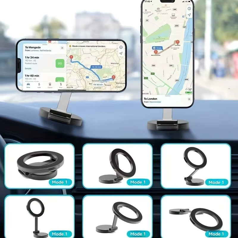 360 Grad rotierender magnetischer Autotelefonhalter in Silber, faltbare Armaturenbretthalterung für alle Smartphones zur mobilen Auto-Navigation - Bild 5