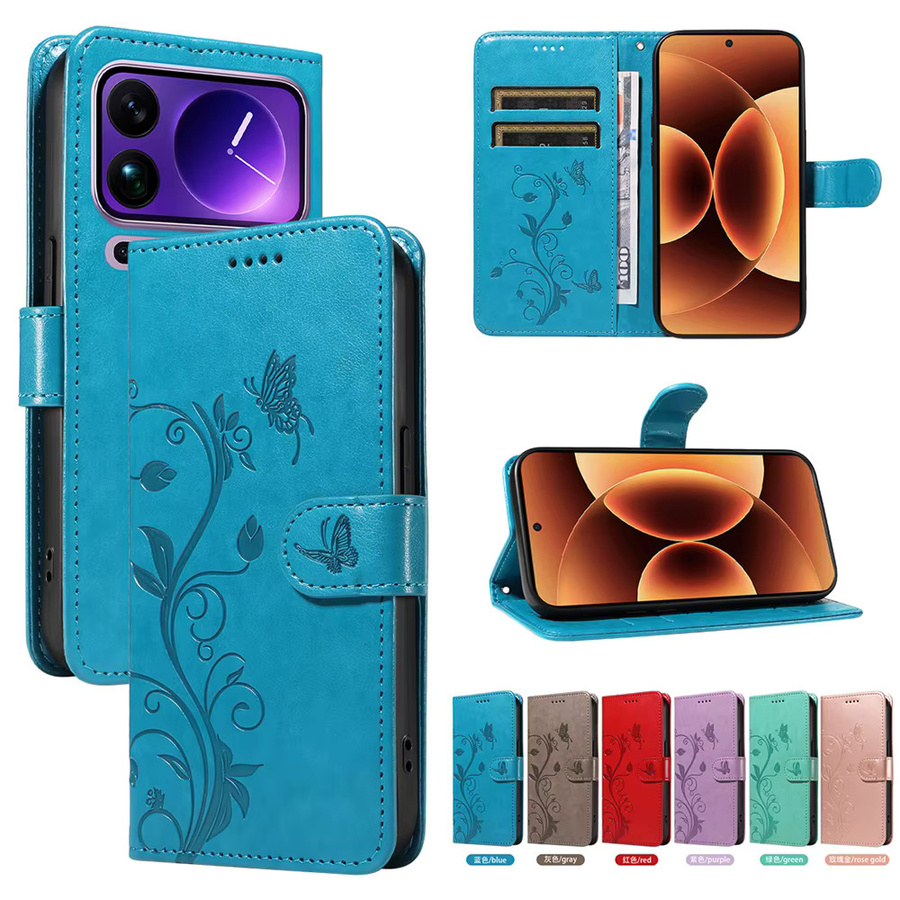 Magnetische Leder-Brieftaschenhülle Butterfly Cover für Xiaomi in Türkis - Bild 2