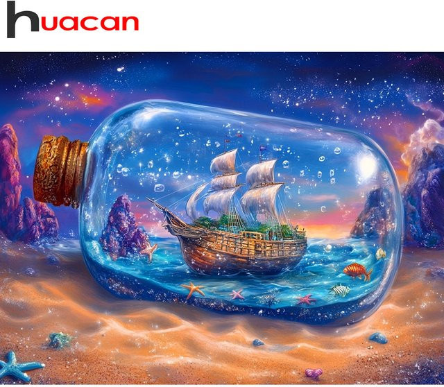 Huacan 5D DIY Diamantmalerei Set Segelboot unter Sternenhimmel in Multicolour, B/H: 30 x 20 cm - Bild 1