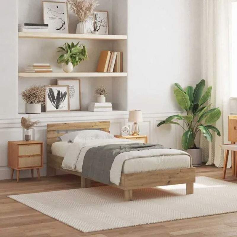Vidaxl Einzelbett Bettgestell aus Holzwerkstoff in Eiche Natur Braun, B/T/H: 75 x 190 cm - Bild 1