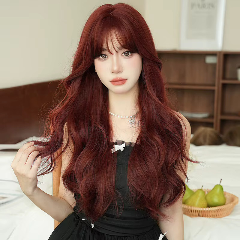 7JHH WIGS Perücke, lange gewellte Kunsthaarperücke, weinrot, Damen - Bild 2