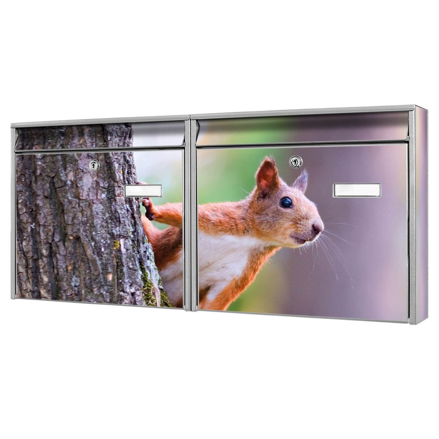 banjado Burg Wächter Doppelbriefkastenanlage mit Eichhörnchen-Motiv in Silber oder Weiß, flexibel erweiterbar und personalisierbar - Bild 1