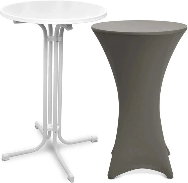 Beautissu Bellini Stehtisch Weiß mit Stella Stehtischhusse Anthrazit, Durchmesser: 70 cm - Bild 1