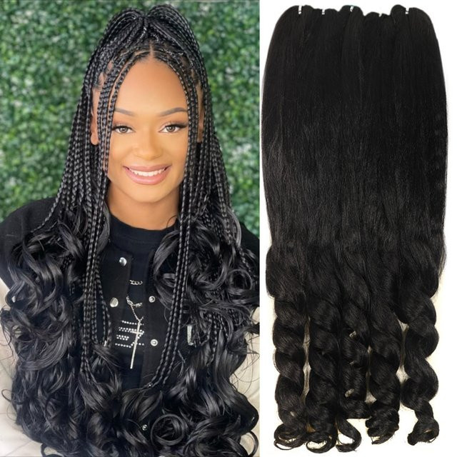YAKIBEAUTY Boho-Locken-Flechthaar, schwarz, 5er Pack, synthetisch - Bild 1