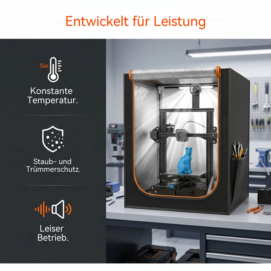 YOOPAI Universelles 3D-Drucker-Gehäuse für FDM-Drucker in Schwarz mit LED-Beleuchtung und konstanter Temperatur sowie wasserdichter Funktion für Creality, Anycubic, Elegoo und Flashforge - Bild 3