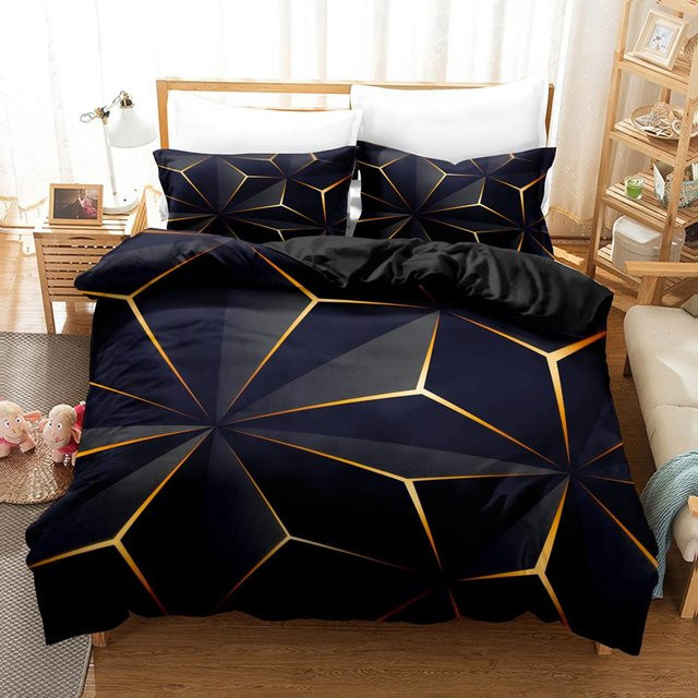 Bettwäsche-Set Binchi Fitness mit 3D Geometrischem Design in Blau und Schwarz, Microfaser, B/H: 140 x 210 cm - Bild 1