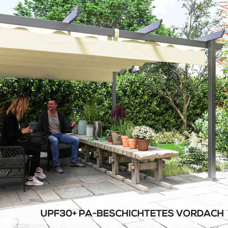 Outsunny Pergola aus Aluminium in Beige mit Polyesterdach B/H/L: 390 x 223 x 390 cm - Bild 3
