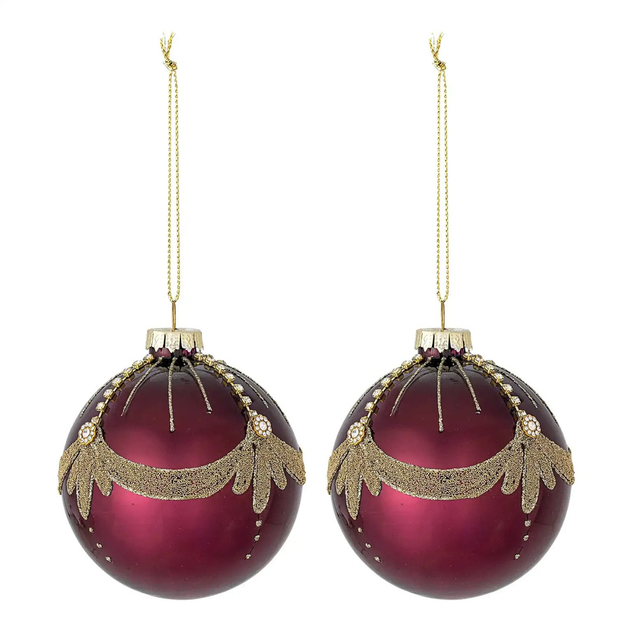 Bloomingville Weihnachtskugeln Suman aus Glas in Rot und Gold, 2 Stück, Durchmesser: 8 cm - Bild 1