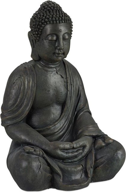 Relaxdays Buddha Figur aus Polyresin in Dunkelgrau, sitzend und wetterfest, Feng Shui Deko, Höhe: 70 cm, Breite: 45 cm, Tiefe: 35 cm - Bild 1