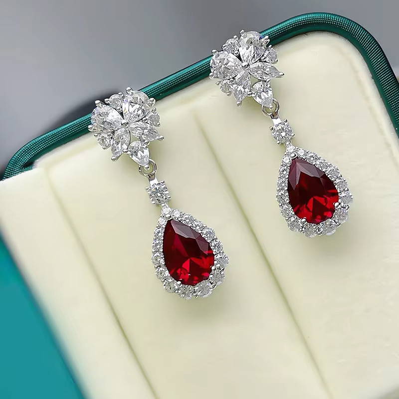 Huitan Ohrringe, Birne, Rot, Zirkonia, Silber, Damen - Bild 1