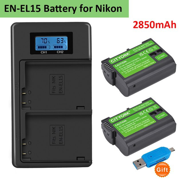 CITYORK Kamera-Akku EN-EL15 / EN-EL15C mit Dual-USB-Ladegerät, 2850mAh, Schwarz - Bild 1