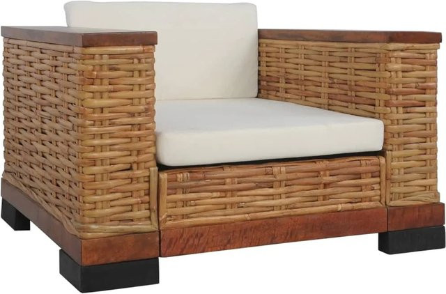 vidaXL 2-teilige Sofagarnitur aus Rattan und Mangoholz in Braun mit Polstern und Kissen - Bild 1