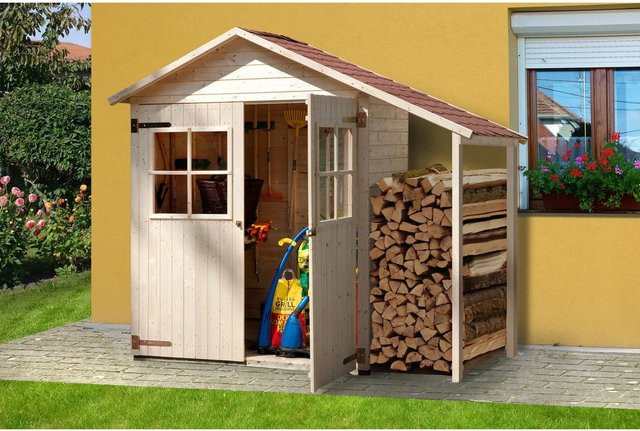 WEKA Gartenhaus 357 A Gr.2 aus Massivholz mit Schleppdach und Doppeltür in Beige, B/H/T: 270 x 216 x 105 cm - Bild 1