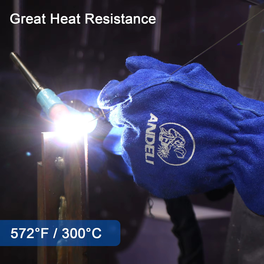 ANDELI Schweißhandschuhe Blau, verschleißfeste Anti-Hitze Arbeitssicherheitshandschuhe für Metallhandwerkzeuge - Bild 3