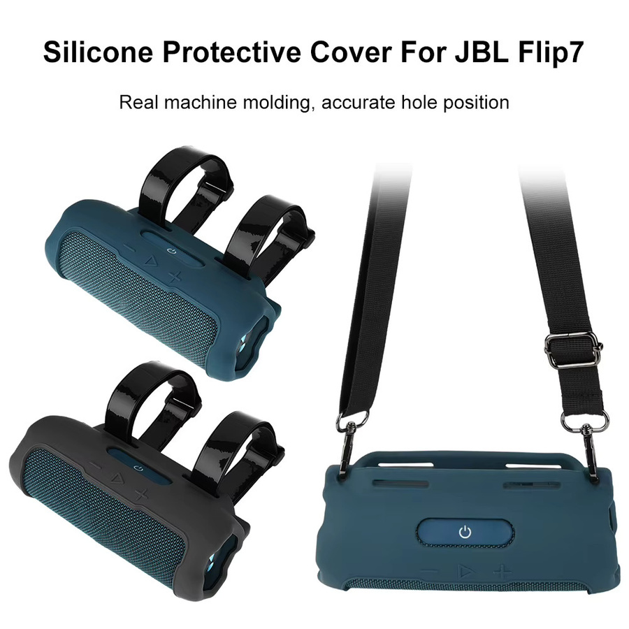 ALLOET Silikonhülle mit Schultergurt für JBL FLIP 7 Bluetooth-Lautsprecher in Schwarz - Bild 2