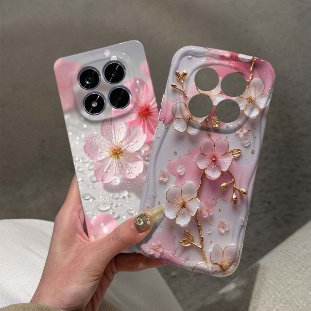 Handyhülle mit rosa Kirschblüten und Wellenmuster für Xiaomi Redmi Note 15 14 13 12 11 10 8 Pro Plus - Bild 1
