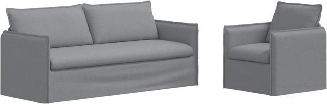 vidaXL Sofa 2-teiliges Set Hellgrau mit Stoffbezug und Metallrahmen B/T/H: 196 x 82 x 85 cm und 75 x 82 x 85 cm - Bild 1