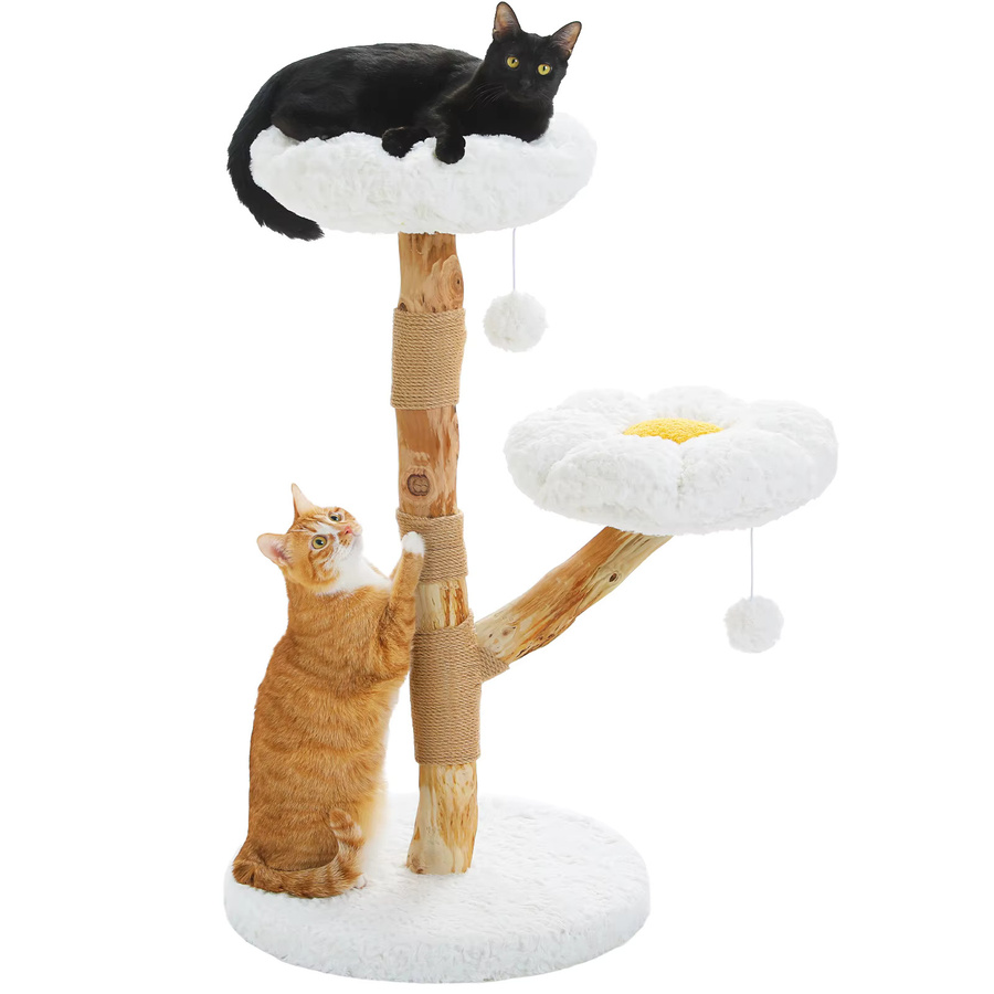 PAWZ Road Blumen-Kratzbaum für Katzen aus Holz in Weiß mit Sisal und integriertem Spielzeug - Bild 2