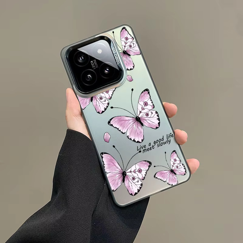 Handyhülle mit Schmetterlings-Design für Xiaomi 11 Pro Ultra bis 15, Laser-Effekt aus PC und TPU, Weiß/Mehrfarbig - Bild 2