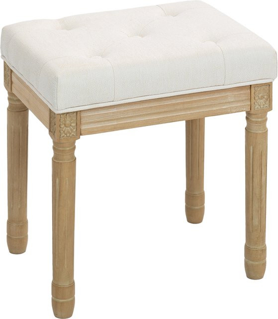 HOMCOM Leinen Sitzhocker Beige Polsterbank mit Holzbeinen B: 42 cm, T: 32 cm, H: 46,5 cm - Bild 1