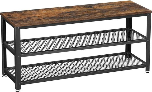 Vasagle Schuhregal im Vintage-Design mit 2 Ablagen, Braun-Schwarz, B/T/H: 100 x 30 x 45 cm - Bild 1