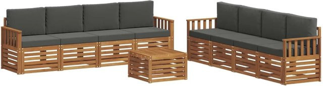 vidaXL Sofagarnitur 9-teilig aus Massivholz Akazie in Natur und Anthrazit mit Tisch und Kissen - Bild 1