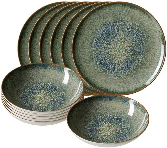 Ritzenhoff & Breker Tafelservice Verde aus Keramik, 12er Set, Türkis, Braun und Grün - Bild 1