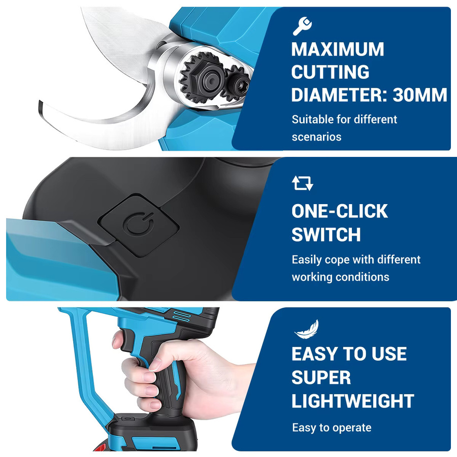 Drillpro Elektrische Gartenschere mit 30mm Schneidwerkzeug, Bürstenloser Motor, Digitalanzeige und automatischer Geschwindigkeitsregelung, Blau - Bild 5