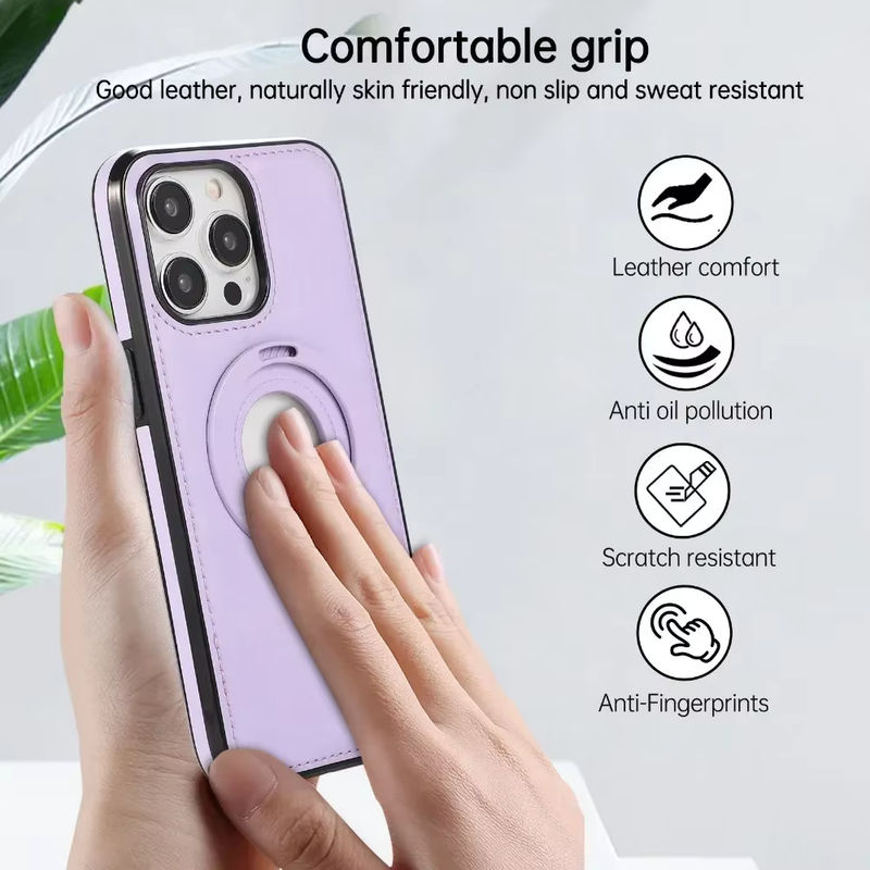 szHAIyu MagSafe Handyhülle aus Kunstleder mit magnetischem Ringhalter für iPhone 15 14 13 12 11 Pro Max in Purple - Bild 2