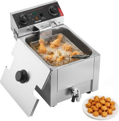 VEVOR Elektrische Fritteuse für die Gastronomie aus Edelstahl in Silber, 2500W mit 6,8 l Ölkapazität, Ölfiltration-Upgrade, Temperaturregelung und Ablassventil - Bild 1
