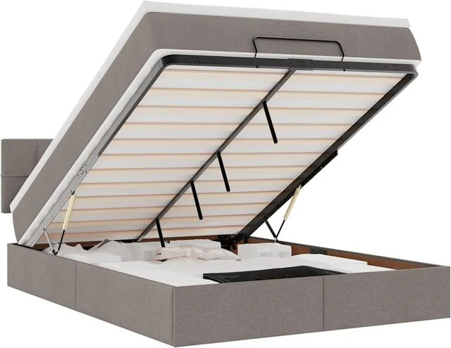 vidaXL Ottomane Bett mit Matratze, LED-Unterbettbeleuchtung und USB-Ladeport, Taupe, B/T/H: 140 x 200 x 88 cm - Bild 1
