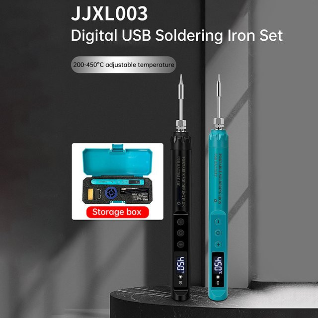 Kabelloser digitaler USB-Lötkolben mit einstellbarer Temperatur 200–450 ℃, Typ-C Anschluss und 800 mAh Akku, Blau - Bild 1