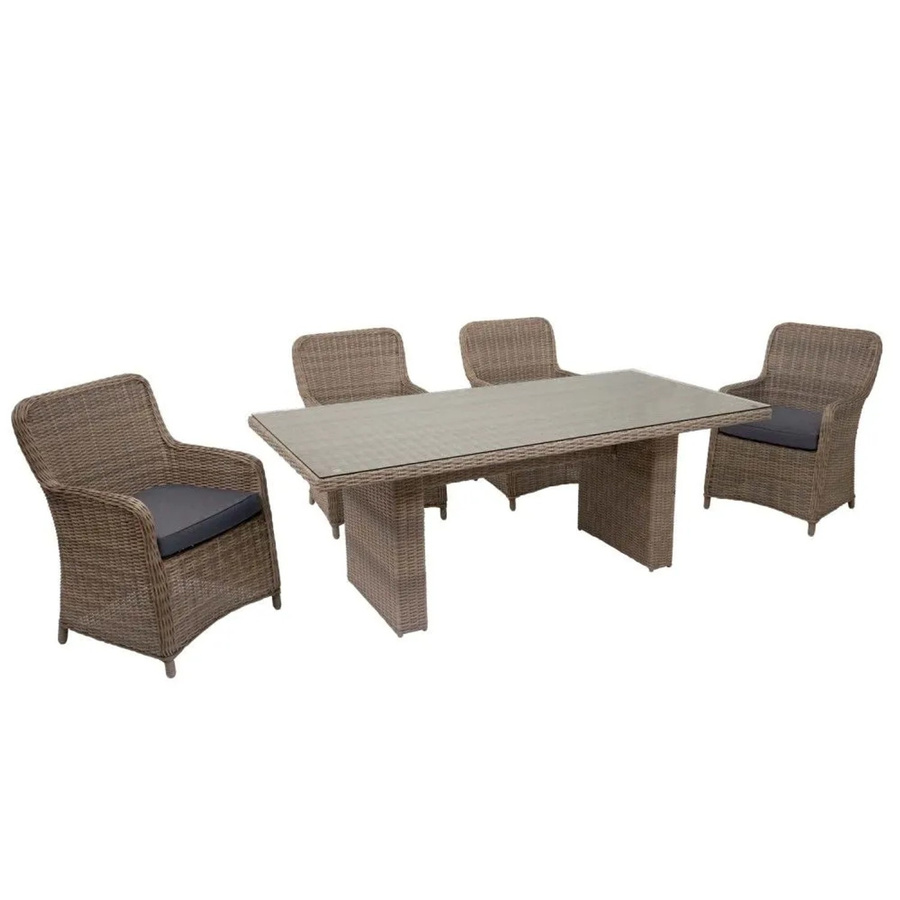 MCW Poly-Rattan Garten-Lounge-Set E98 mit Tisch und grauen Polstern in Beige - Bild 2