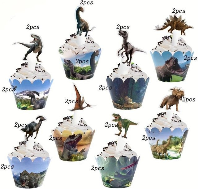 SZ-Damai Dinosaurier Cupcake Dekoration Set im Jurassic Thema für Kinderpartys, Mehrfarbig - Bild 1