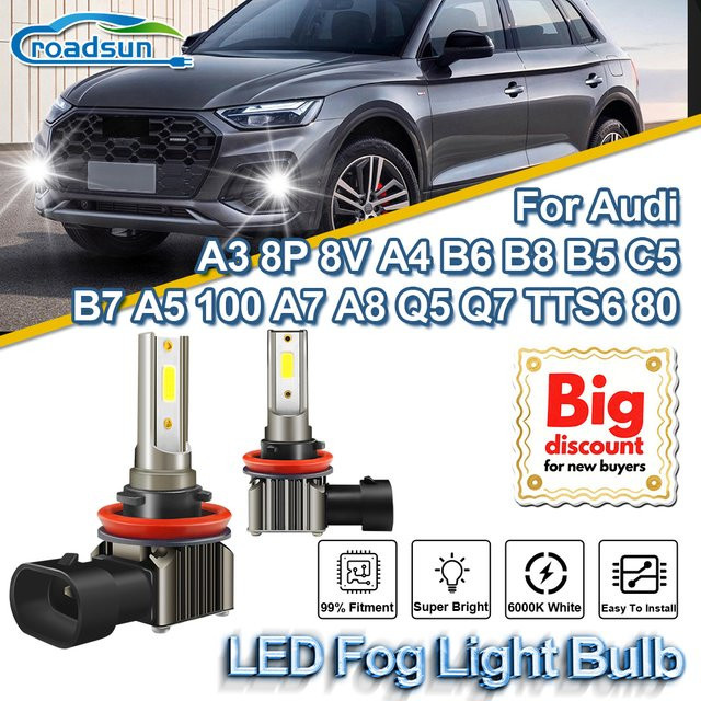 ROADSUN 2er Set Auto LED Nebelglühbirnen Canbus Nebellampen in Silber für Audi A3 A4 A5 A6 A7 A8 Q5 Q7 - Bild 1