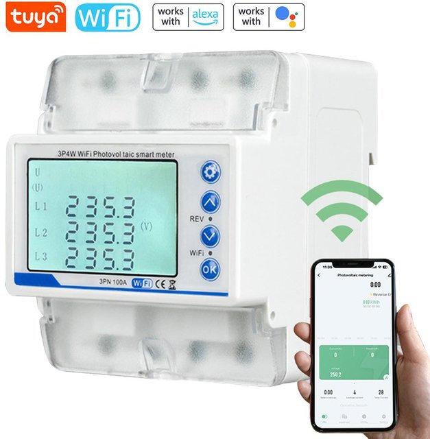 Tuya WiFi 3P4W Photovoltaik Meter Drei Phase Intelligenter Wiedereinschaltung Schalter mit LCD Display in Weiß und Bunt - Bild 1