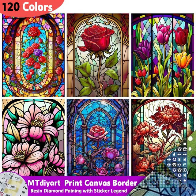 MTdiyart Diamantmalerei Set Blumenharz mit 120 Farben für DIY Stickerei und Wanddekoration in Multicolour - Bild 1