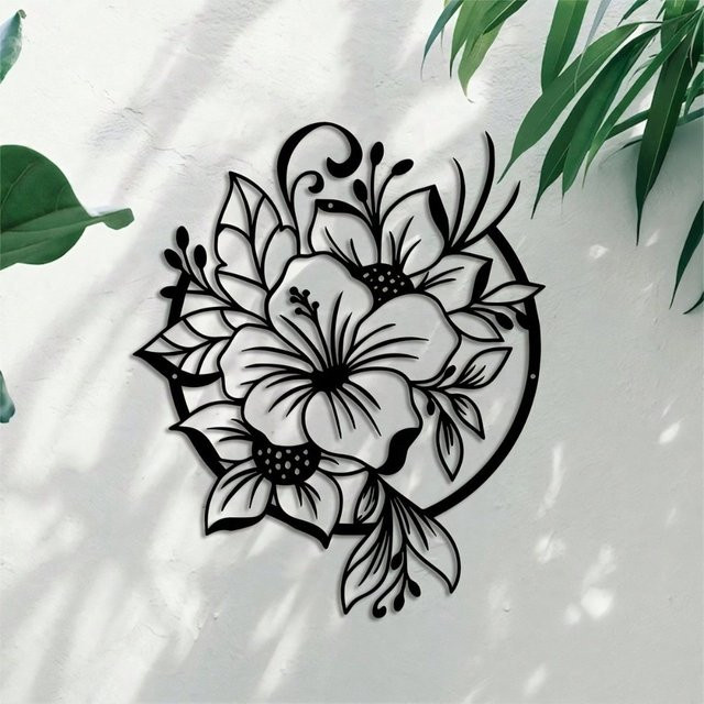 Moderne Metall-Wandkunst von CIFBUY mit floralem Lilienblumen-Design in Schwarz - Bild 1