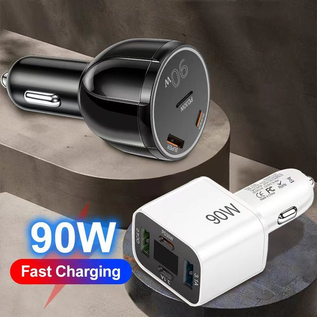GUSEYEE 3-in-1 Autoladegerät 90W mit QC3.0 und PD Typ C USB Schnellladung in Schwarz - Bild 1