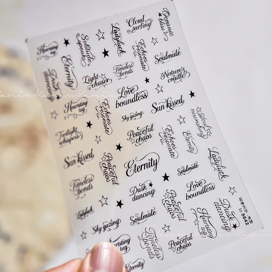 KANIU Nagelaufkleber, Schwarz-weiß, Text-Nagelkunst - Bild 2