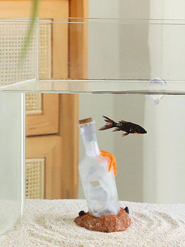 Aquarium Dekoration mit treibendem Flaschen-Design aus Kunstharz in Transparent und Maritim - Bild 1