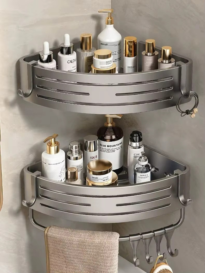 YUNJIEYA Aluminium Badezimmer Regal Grau ohne Bohren zur Wandmontage für Shampoo und Make-up - Bild 5