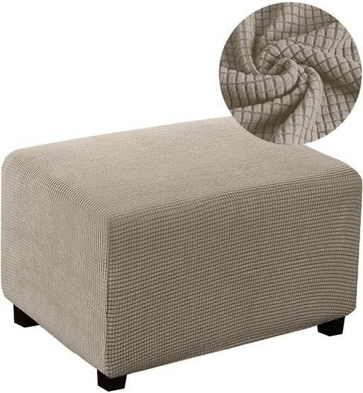 Yiran Furniture Hockerbezug aus Jacquard-Stoff in Beige, abnehmbarer Ottoman-Bezug für Fußstützen - Bild 1