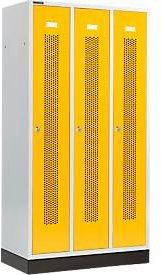 Schäfer Shop Select Kleiderspind mit 3 Abteilen, gelochten Streifen, Sockel und Zylinderschloss, Farbe: Rapsgelb, Breite: 300 mm - Bild 1