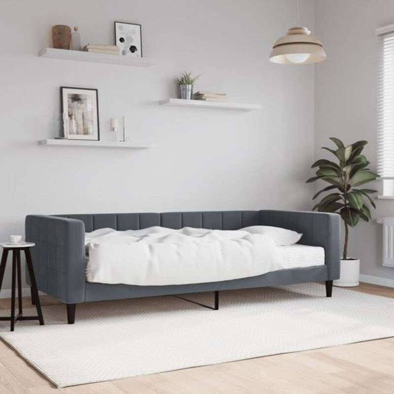 Modernes Polsterbett mit Matratze von vidaxl aus Samt und Metall in Anthrazit, B/T/H: 200 x 90 cm - Bild 1
