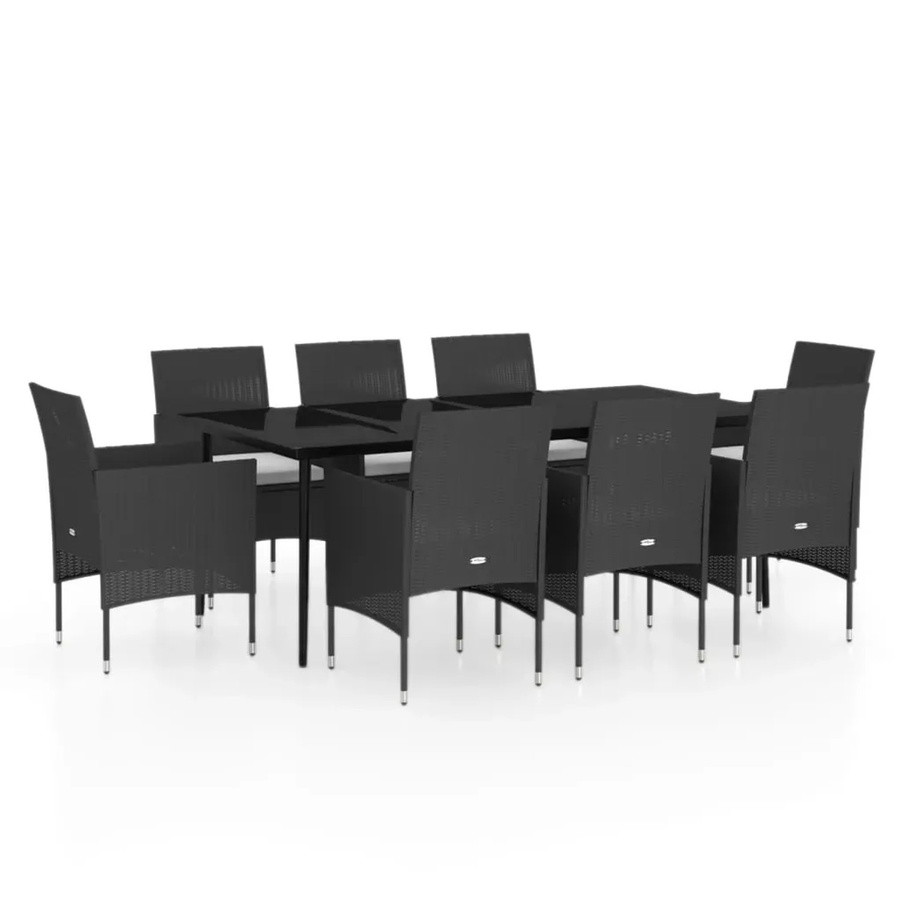 vidaXL 9-teilige Garten-Essgruppe aus PE-Rattan und pulverbeschichtetem Stahl in Schwarz mit Glastisch und Kissen - Bild 2
