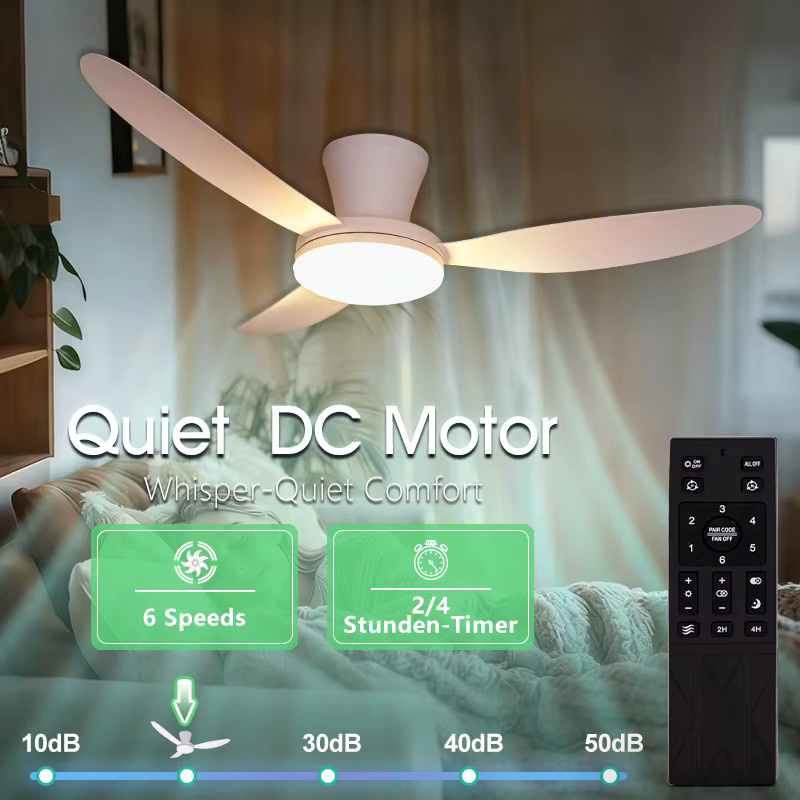Moderner MING&BEN Deckenventilator mit LED-Licht in Weiß, leiser DC-Motor, 6 Geschwindigkeiten, dimmbar mit Fernbedienung und Timer für Schlafzimmer und Esszimmer - Bild 2