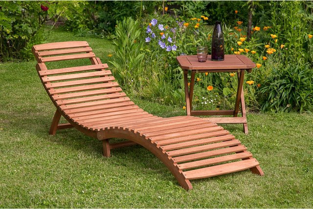 Merxx Gartenliegen-Set Ipanema 3-teilig aus Eukalyptus-Holz in Rot-Beige mit verstellbarer Kopfstütze - Bild 3