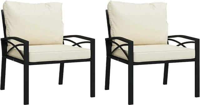 Furnicato Gartenstühle Set aus Stahl mit sandfarbenen Kissen, 2er Set, Schwarz, B/T/H: 68 x 76 x 79 cm - Bild 1